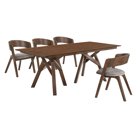 Armen Living Cortina and Jackie 5 Piece Walnut Rectangular Dining Set SETCODIWA5E